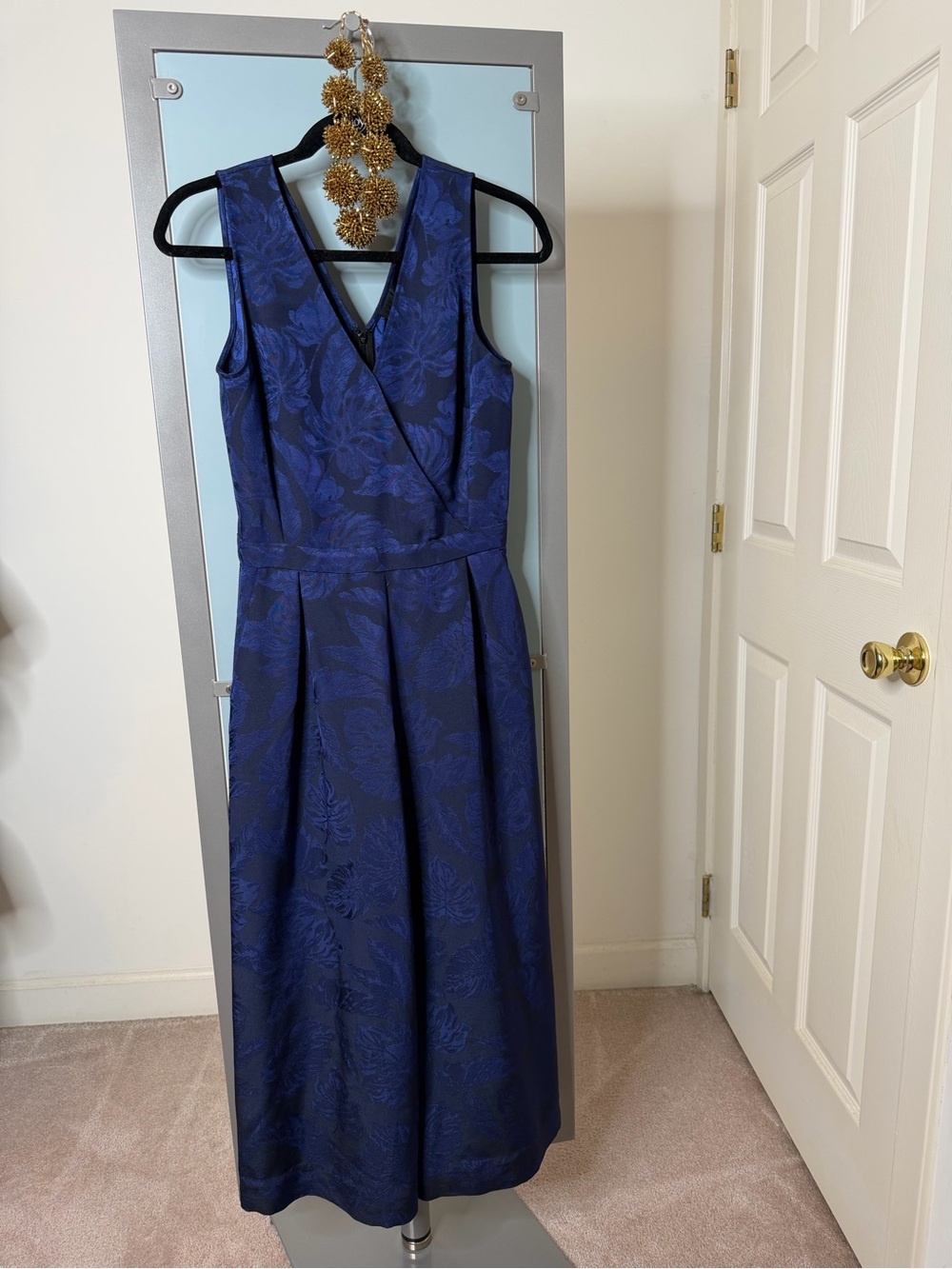 J. Crew Navy Floral Jacquard Maxi Dress